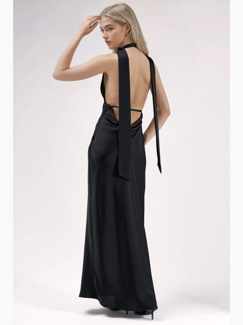Vestido maxi justo com decote em v hiccup Preto - Kiabi