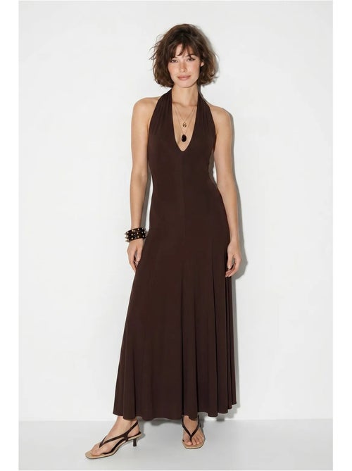 Vestido maxi justo com decote halter lucci - Kiabi