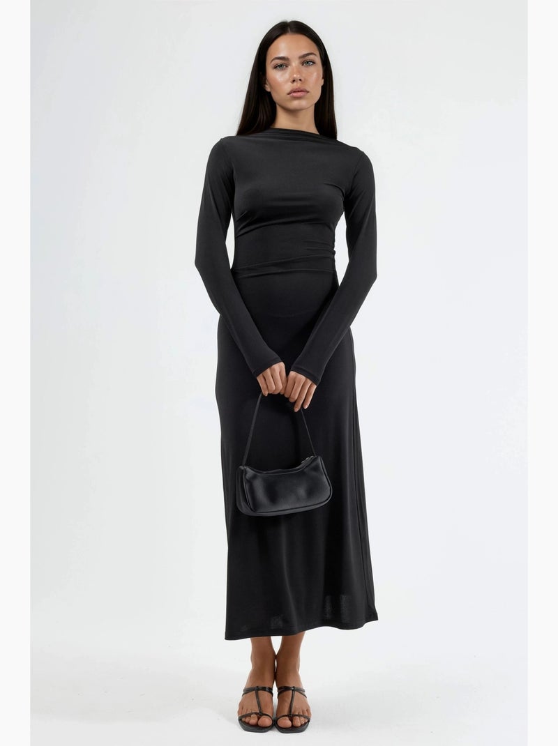 Vestido maxi justo com detalhe drapeado busem Preto - Kiabi