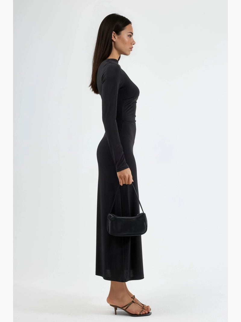 Vestido maxi justo com detalhe drapeado busem Preto - Kiabi