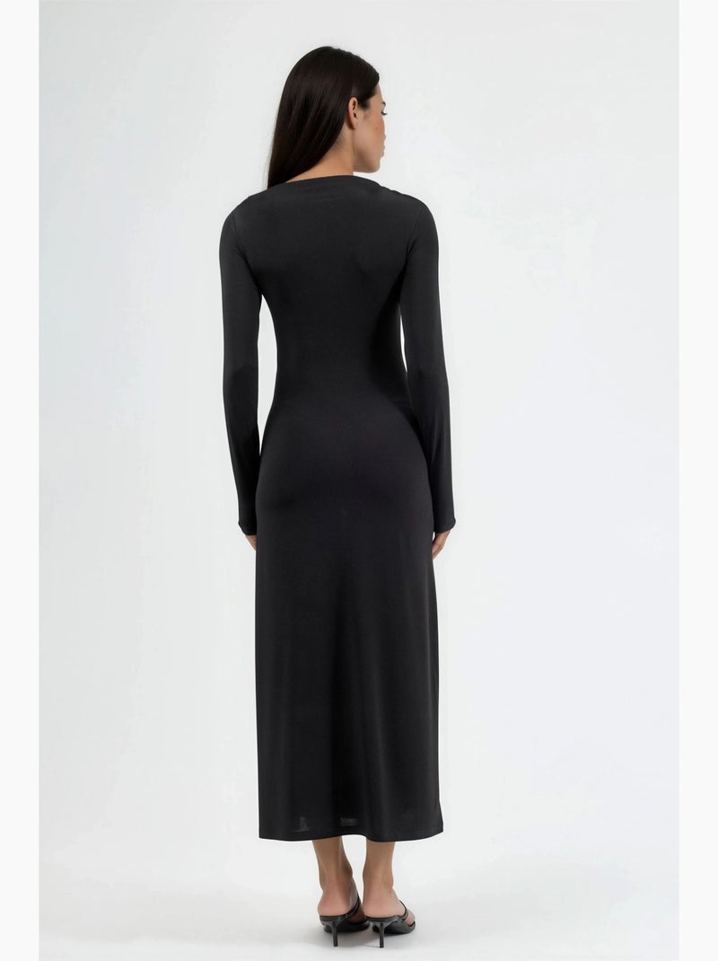Vestido maxi justo com detalhe drapeado busem Preto - Kiabi