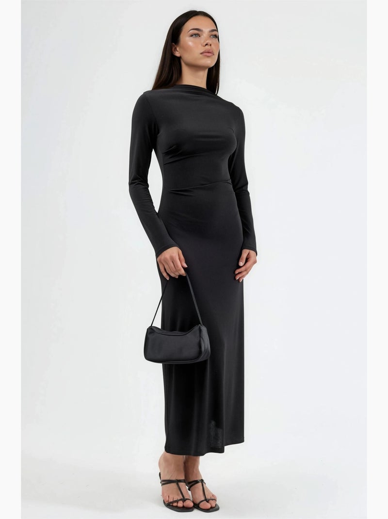 Vestido maxi justo com detalhe drapeado busem Preto - Kiabi