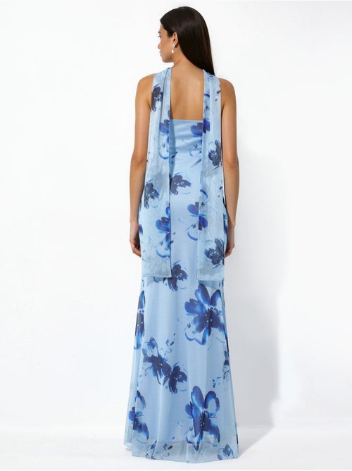 Vestido maxi justo com flores sem alças - Kiabi