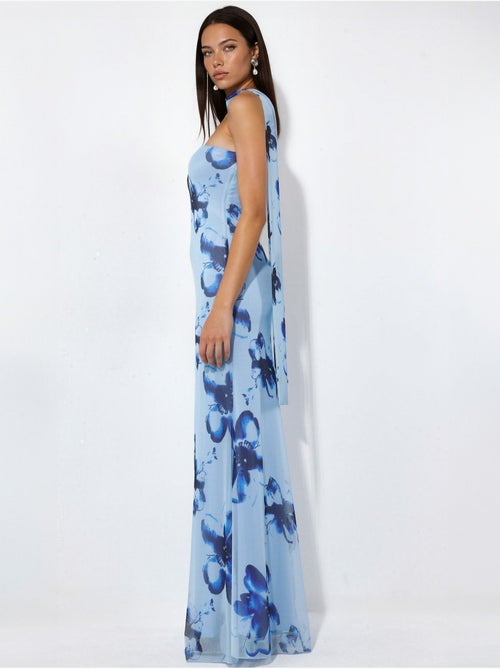 Vestido maxi justo com flores sem alças - Kiabi