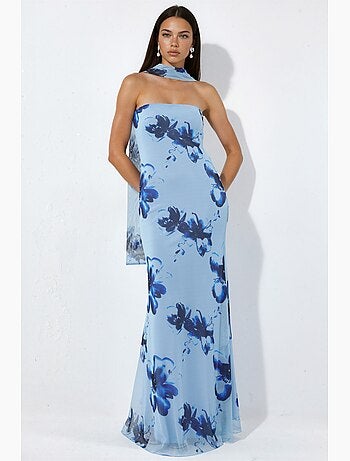 Vestido maxi justo com flores sem alças hiccup