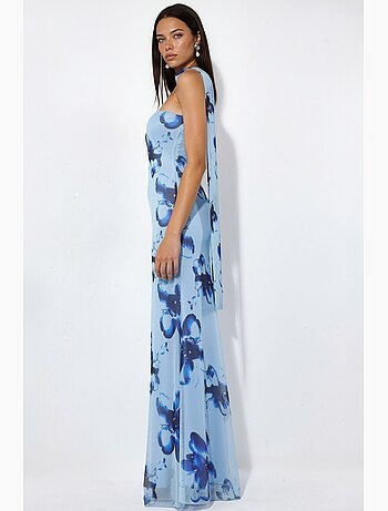 Vestido maxi justo com flores sem alças hiccup