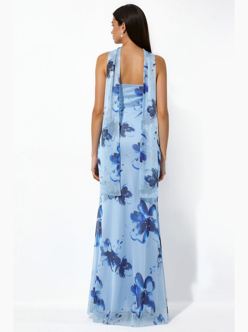 Vestido maxi justo com flores sem alças hiccup Azul-céu - Kiabi
