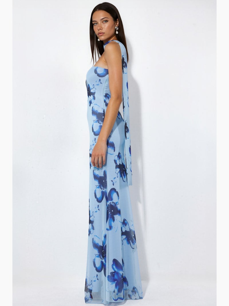 Vestido maxi justo com flores sem alças hiccup Azul-céu - Kiabi
