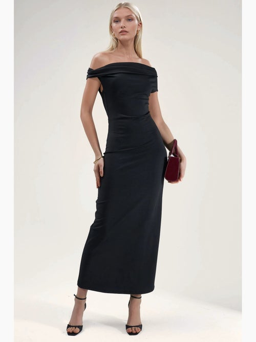 Vestido maxi justo com gola assimétrica hiccup - Kiabi