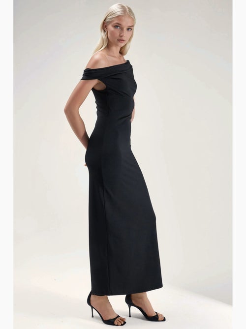 Vestido maxi justo com gola assimétrica hiccup - Kiabi