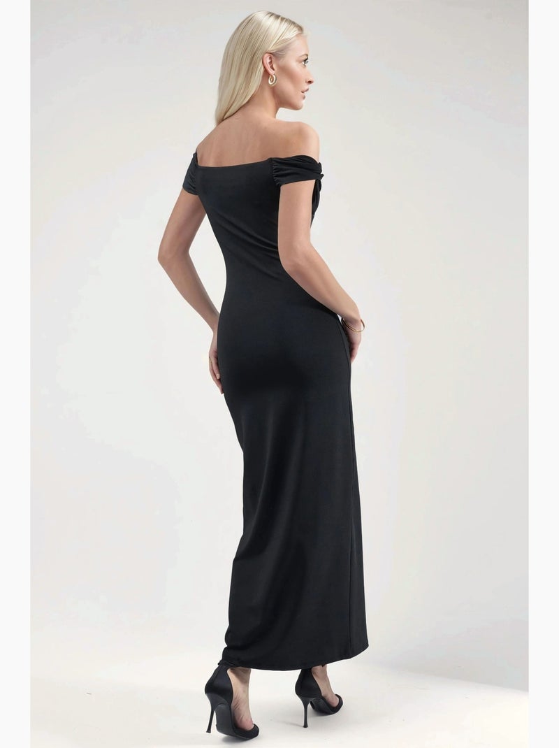 Vestido maxi justo com gola assimétrica hiccup Preto - Kiabi