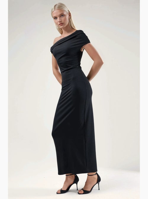 Vestido maxi justo com gola assimétrica hiccup - Kiabi