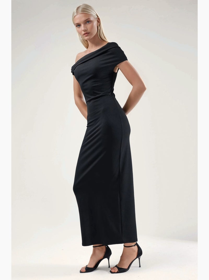 Vestido maxi justo com gola assimétrica hiccup Preto - Kiabi