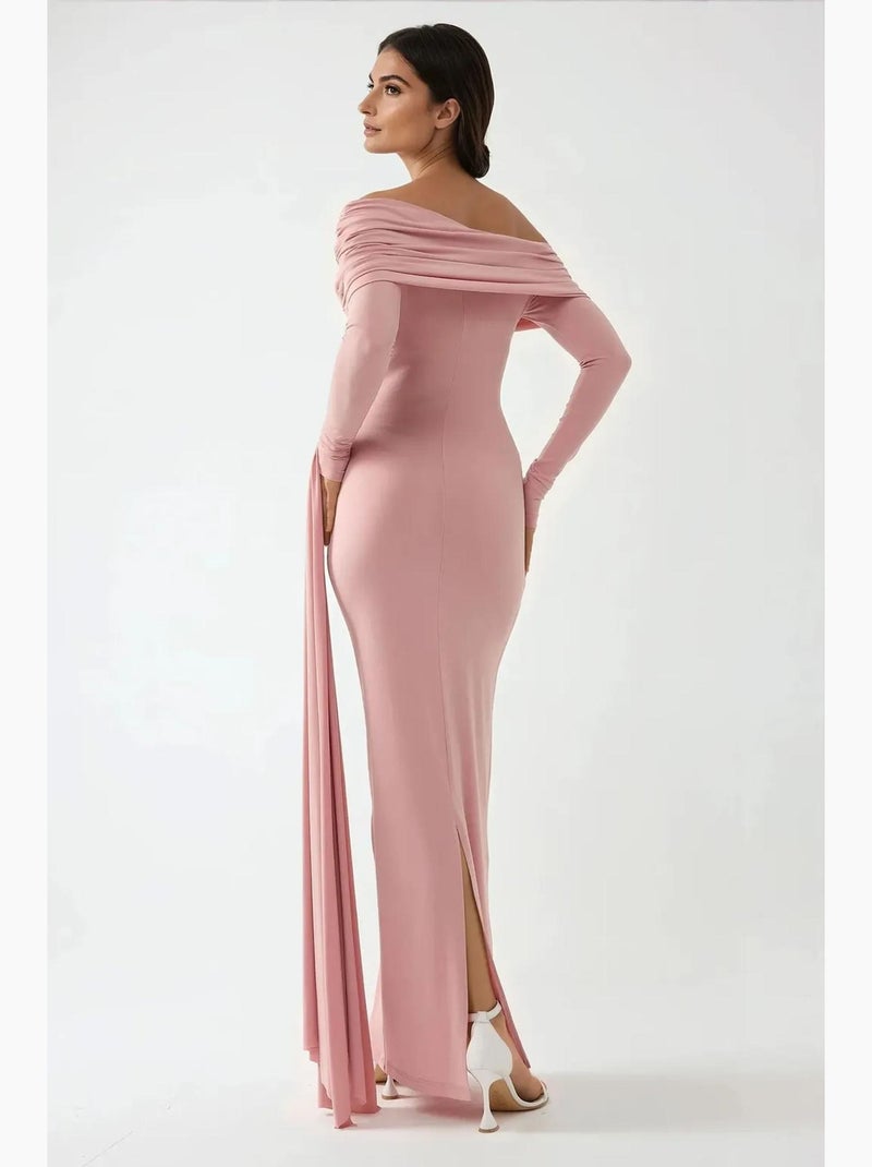 Vestido maxi justo com gola assimétrica hiccup Rosa-pálido - Kiabi
