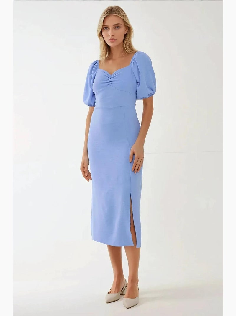 Vestido maxi justo com gola em coração hiccup Azul - Kiabi