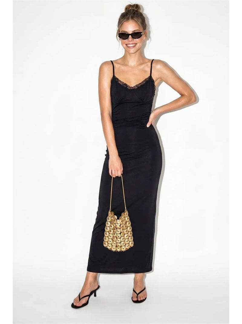 Vestido maxi justo em renda lucci Preto - Kiabi