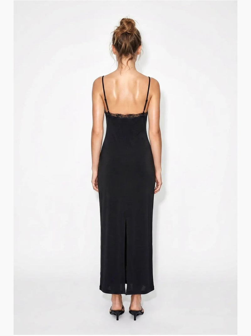 Vestido maxi justo em renda lucci Preto - Kiabi