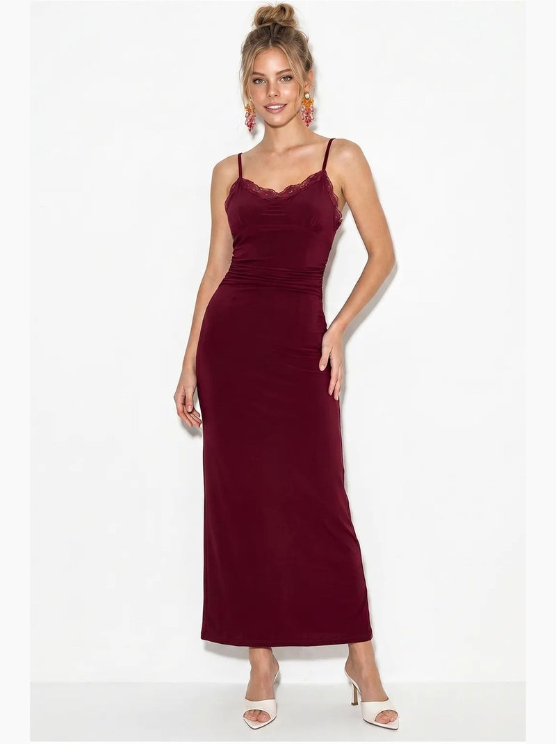 Vestido maxi justo em renda lucci Vermelho bordô - Kiabi