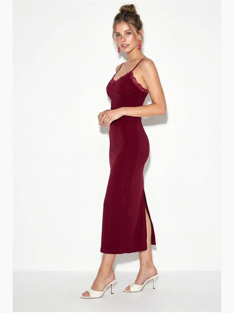 Vestido maxi justo em renda lucci Vermelho bordô - Kiabi