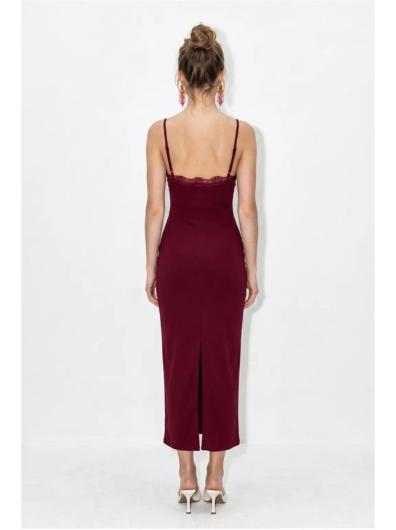 Vestido maxi justo em renda lucci Vermelho bordô - Kiabi