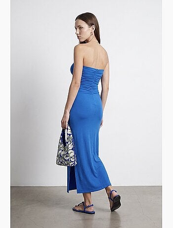 Vestido maxi justo sem alças com racha dilvin