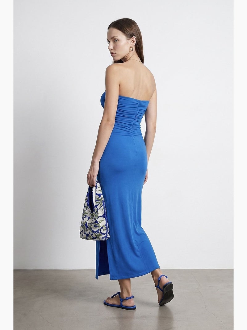 Vestido maxi justo sem alças com racha dilvin Azul-cobalto - Kiabi