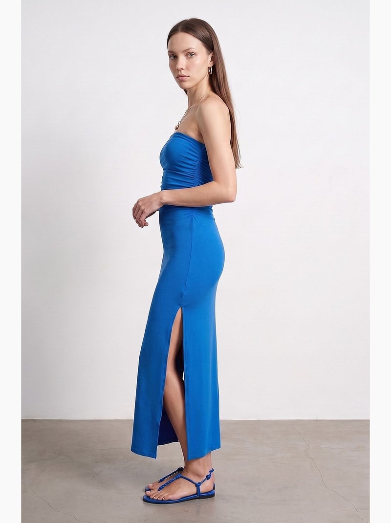 Vestido maxi justo sem alças com racha dilvin Azul-cobalto - Kiabi