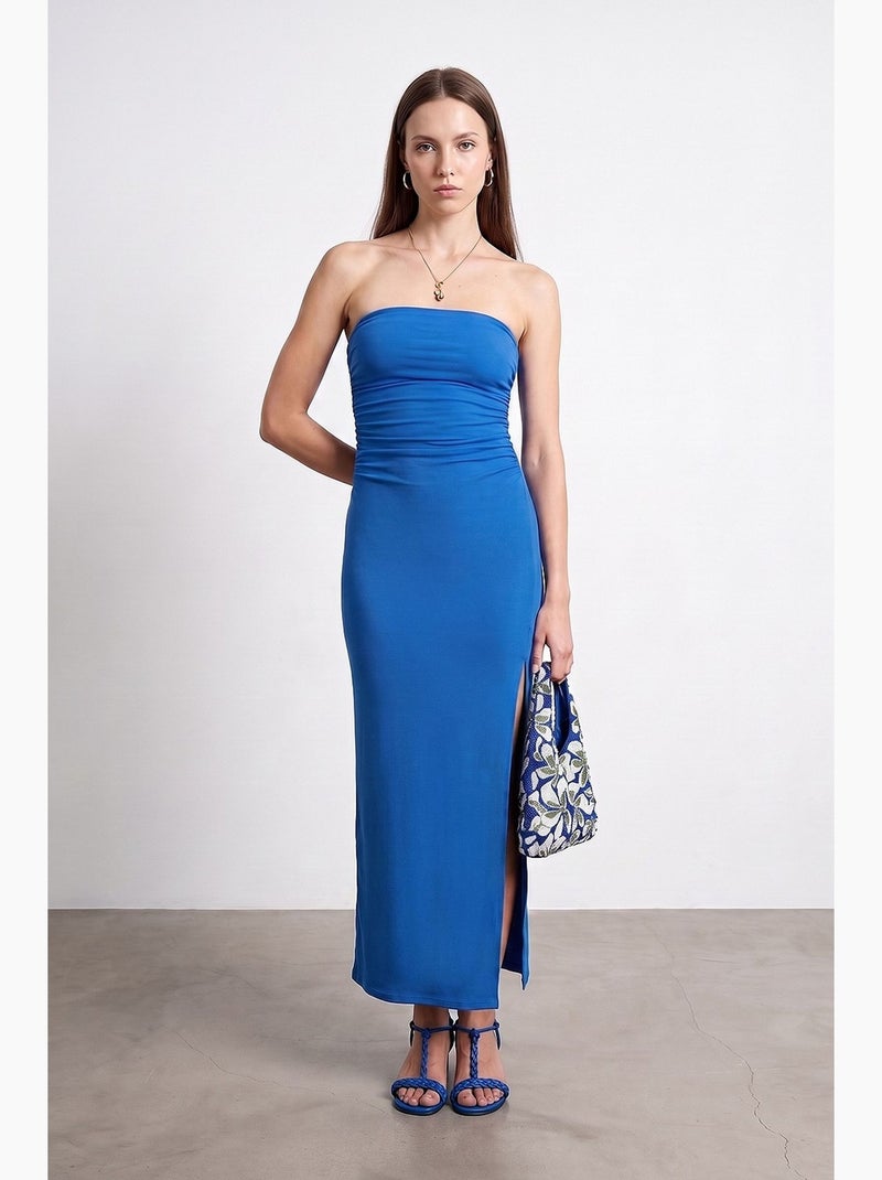 Vestido maxi justo sem alças com racha dilvin Azul-cobalto - Kiabi