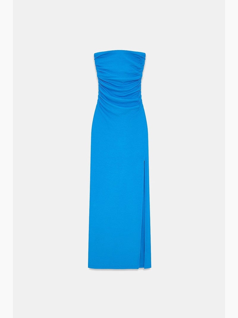Vestido maxi justo sem alças com racha dilvin Azul-cobalto - Kiabi