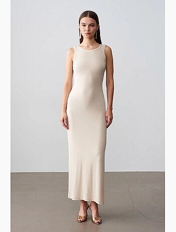 Vestido maxi justo sem mangas canelado dilvin