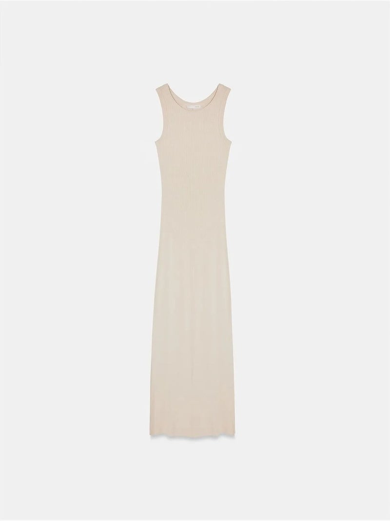 Vestido maxi justo sem mangas canelado dilvin Bege natural - Kiabi