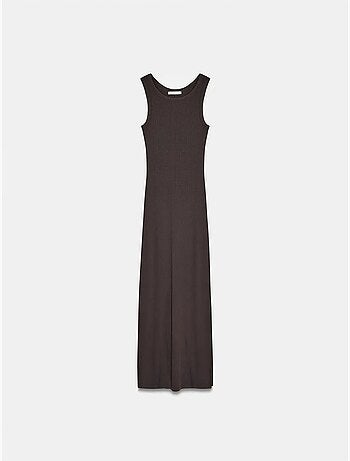 Vestido maxi justo sem mangas canelado dilvin