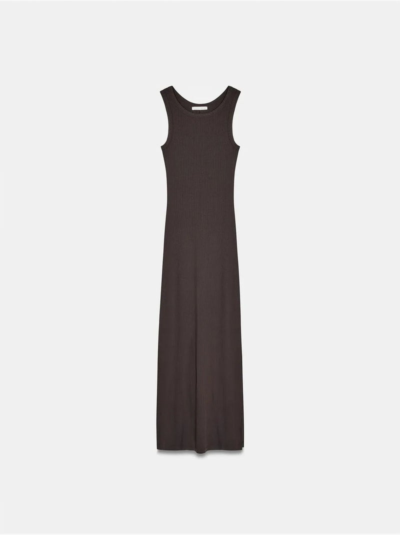 Vestido maxi justo sem mangas canelado dilvin Castanho-escuro - Kiabi