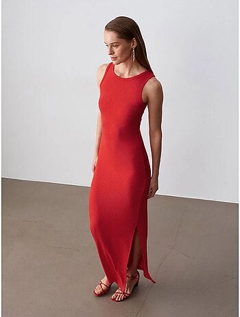 Vestido maxi justo sem mangas canelado dilvin