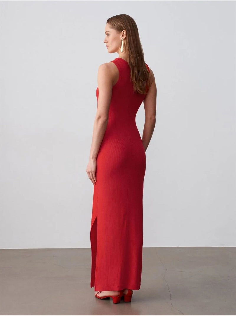 Vestido maxi justo sem mangas canelado dilvin Vermelho - Kiabi
