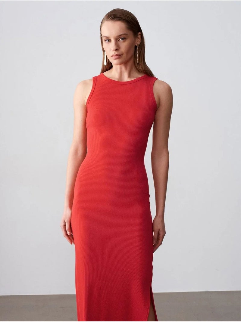 Vestido maxi justo sem mangas canelado dilvin Vermelho - Kiabi
