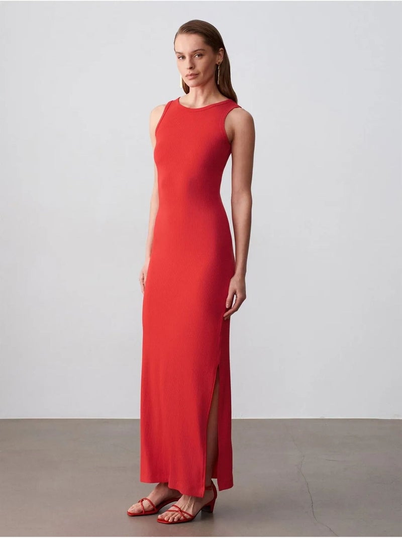 Vestido maxi justo sem mangas canelado dilvin Vermelho - Kiabi