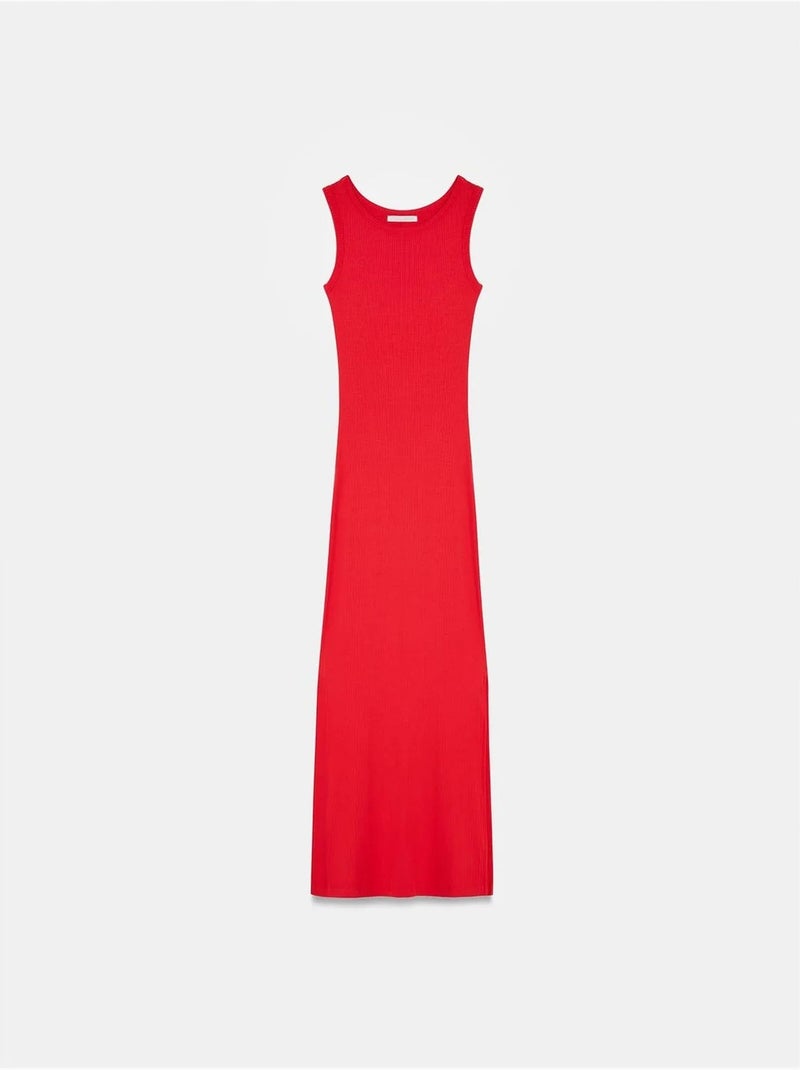 Vestido maxi justo sem mangas canelado dilvin Vermelho - Kiabi