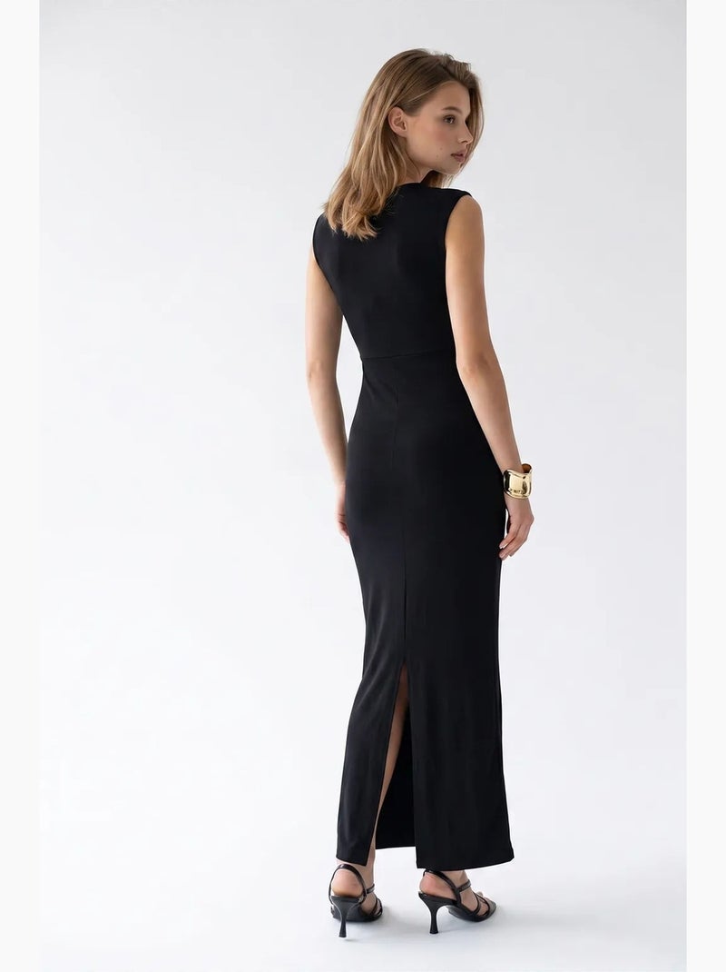Vestido maxi justo sem mangas com decote drapeado mixray Preto - Kiabi