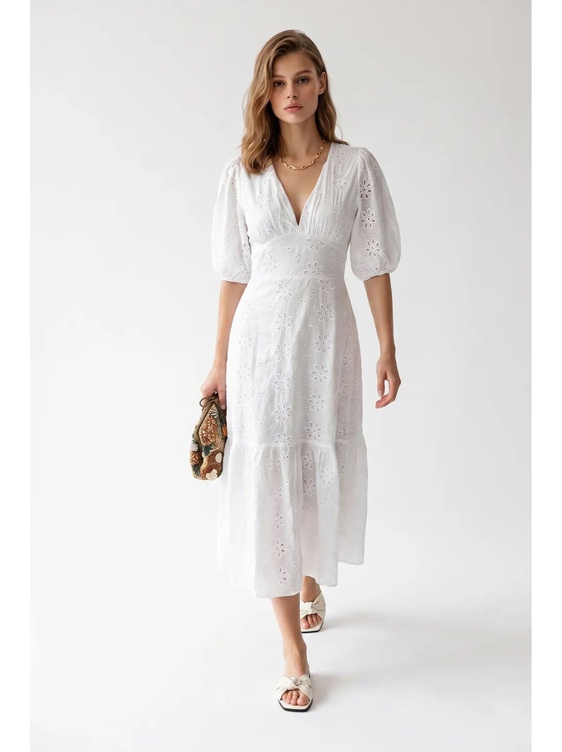 Vestido maxi mixray Branco - Kiabi