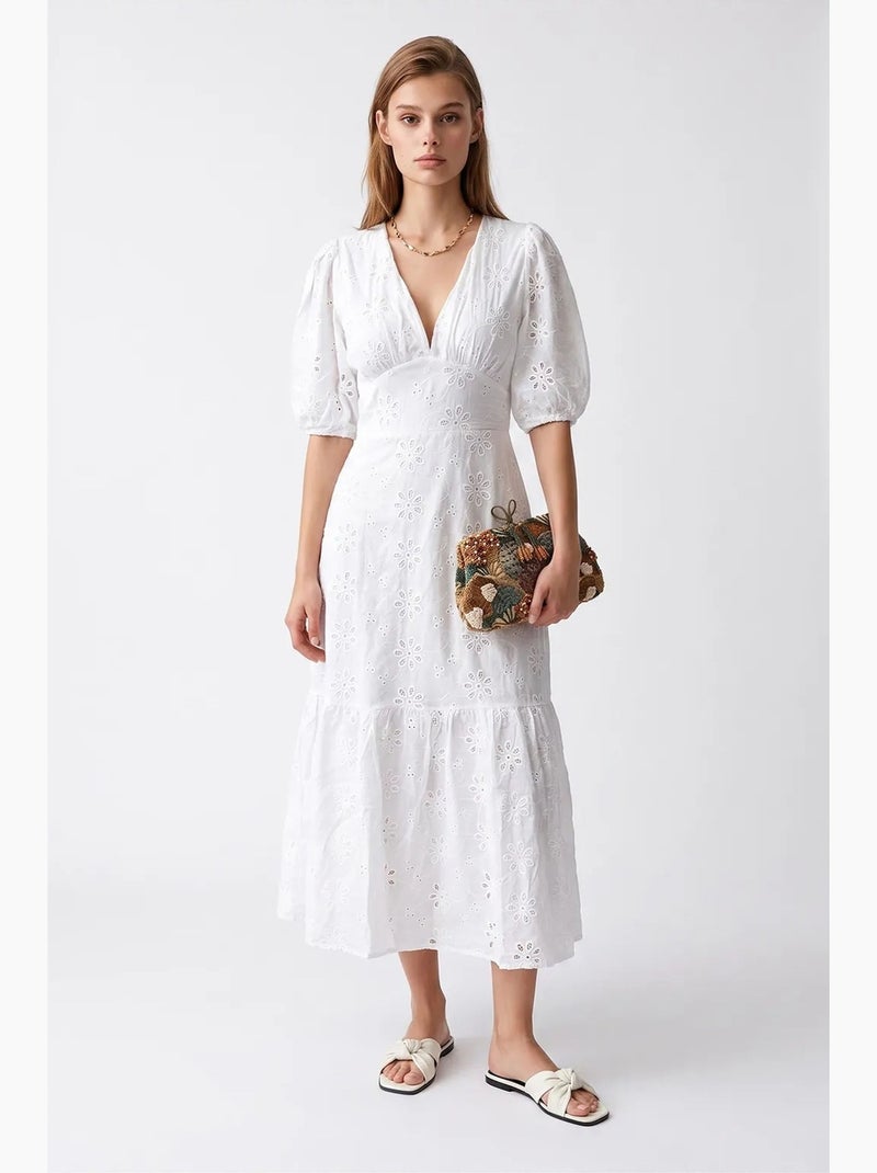 Vestido maxi mixray Branco - Kiabi