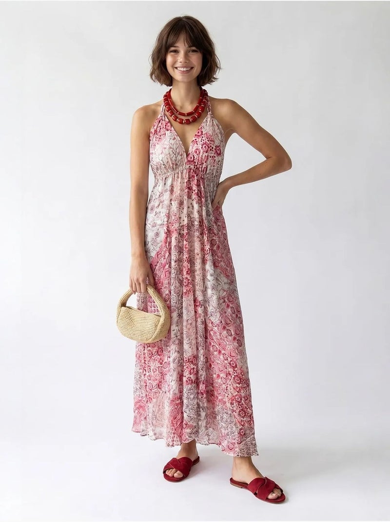 Vestido maxi paisley com decote halter mixray Multicolorido - Kiabi
