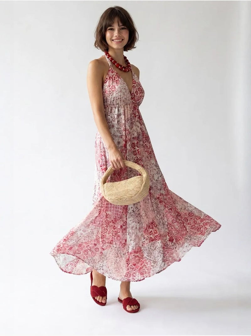 Vestido maxi paisley com decote halter mixray Multicolorido - Kiabi