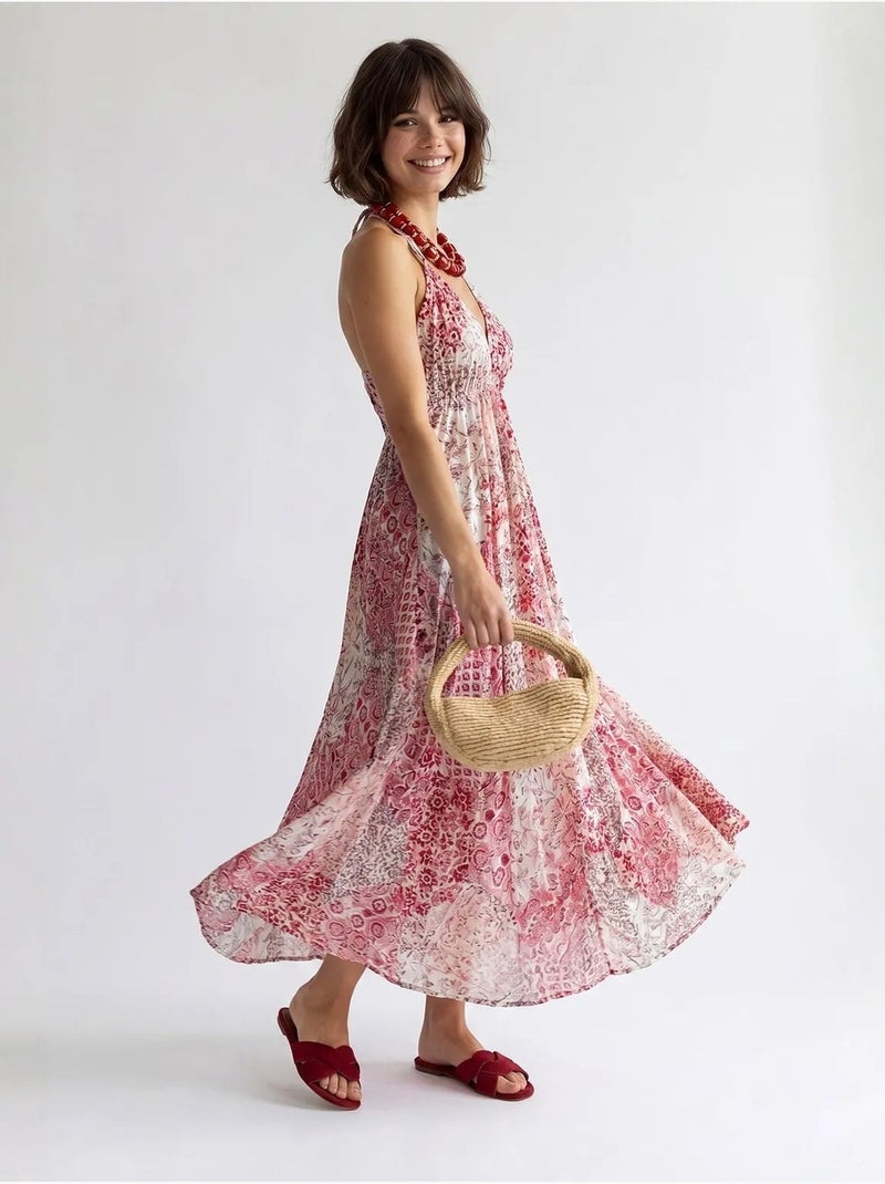 Vestido maxi paisley com decote halter mixray Multicolorido - Kiabi