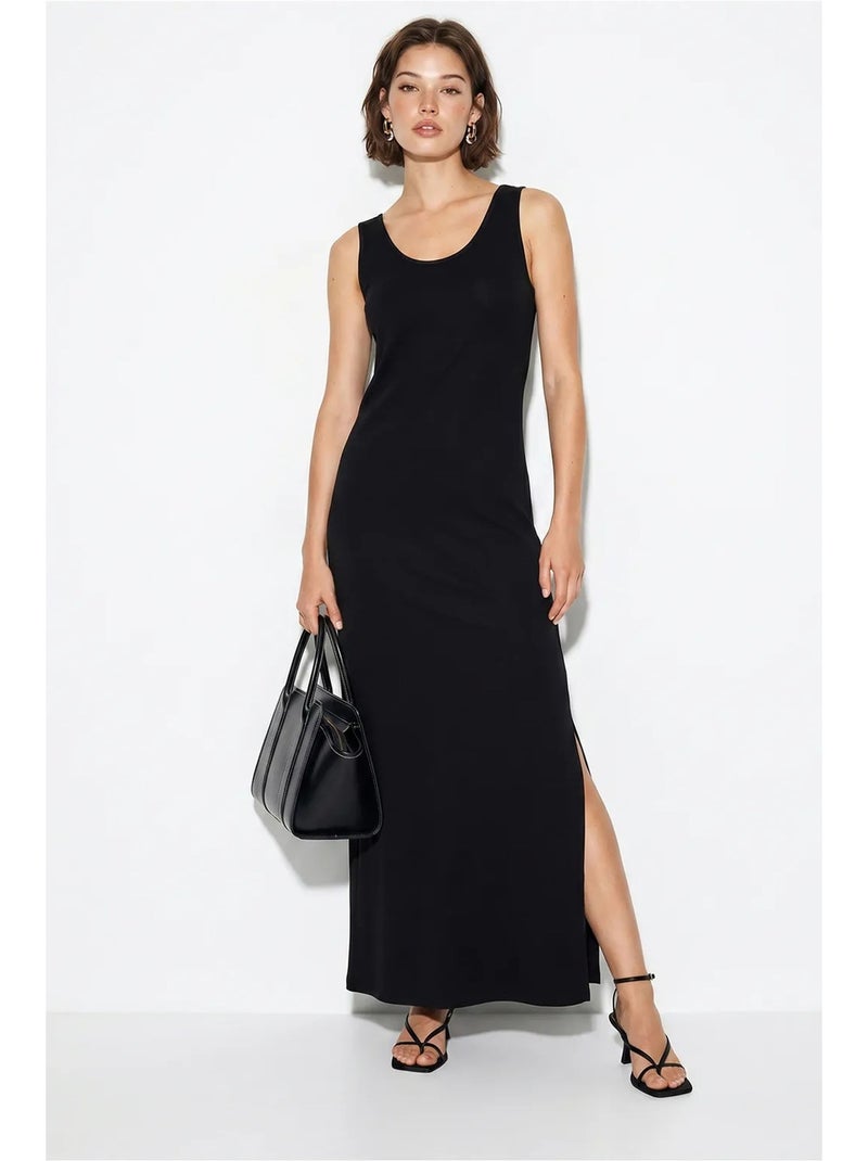 Vestido maxi reto sem mangas com fenda lucci Preto - Kiabi
