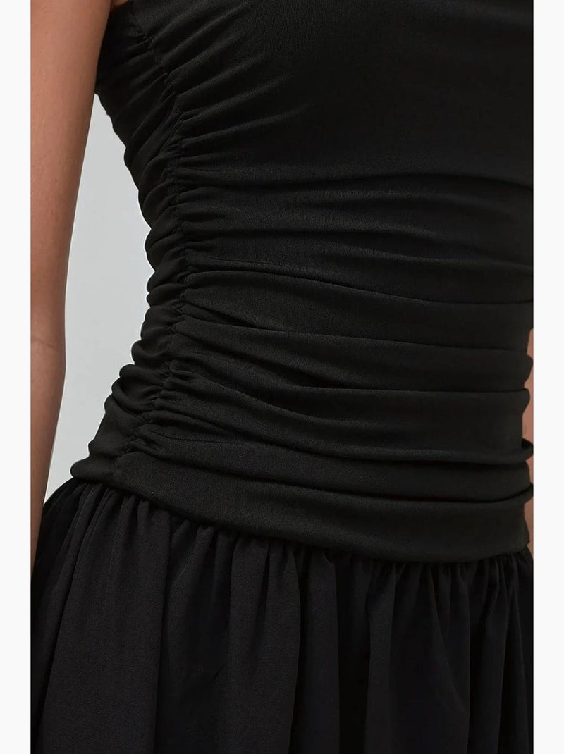Vestido maxi sem alças com detalhe hiccup Preto - Kiabi