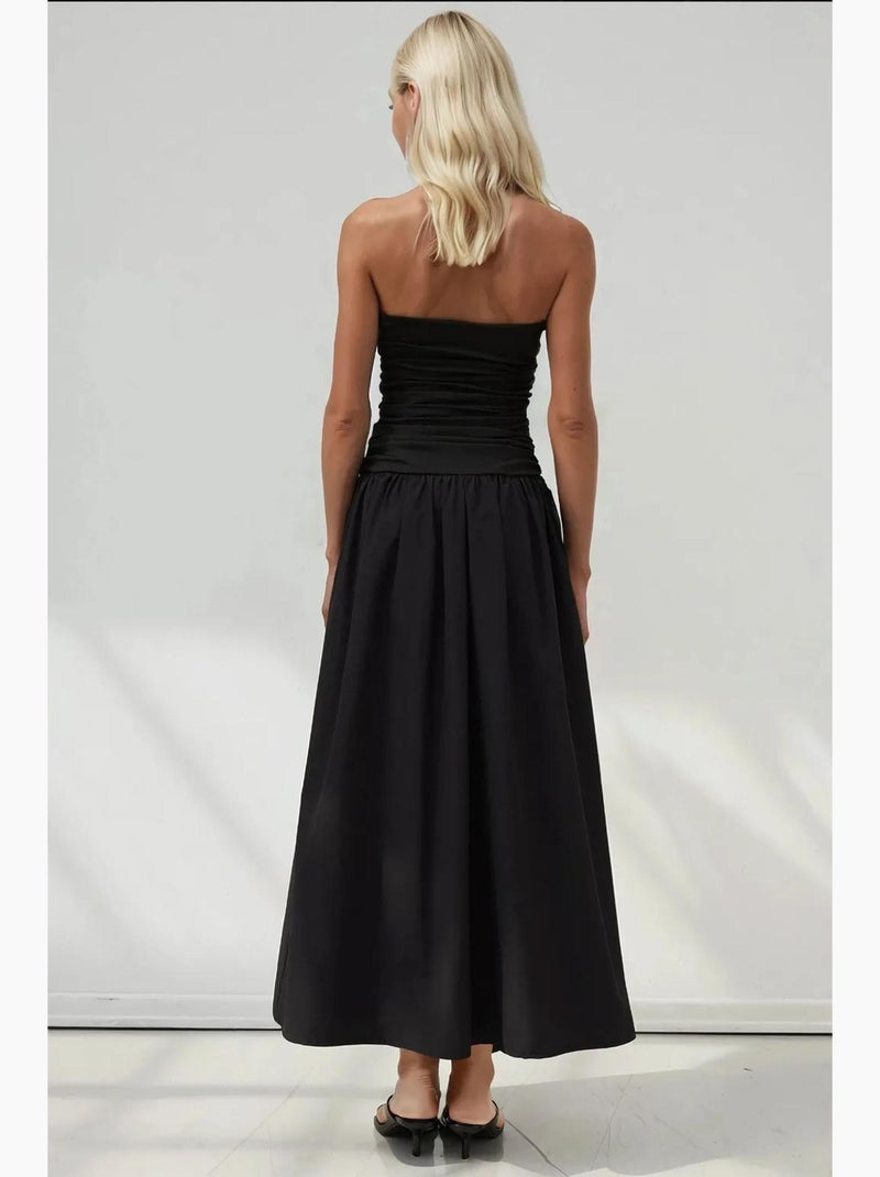 Vestido maxi sem alças com detalhe hiccup Preto - Kiabi