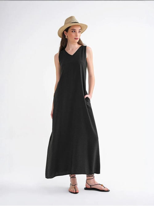 Vestido maxi sem mangas com decote em v e bolsos mixray - Kiabi Vestido maxi sem mangas com decote em v e bolsos mixray - Kiabi