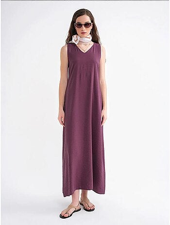 Vestido maxi sem mangas com decote em v e bolsos mixray