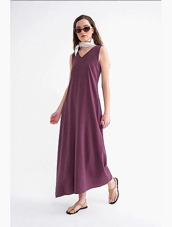 Vestido maxi sem mangas com decote em v e bolsos mixray
